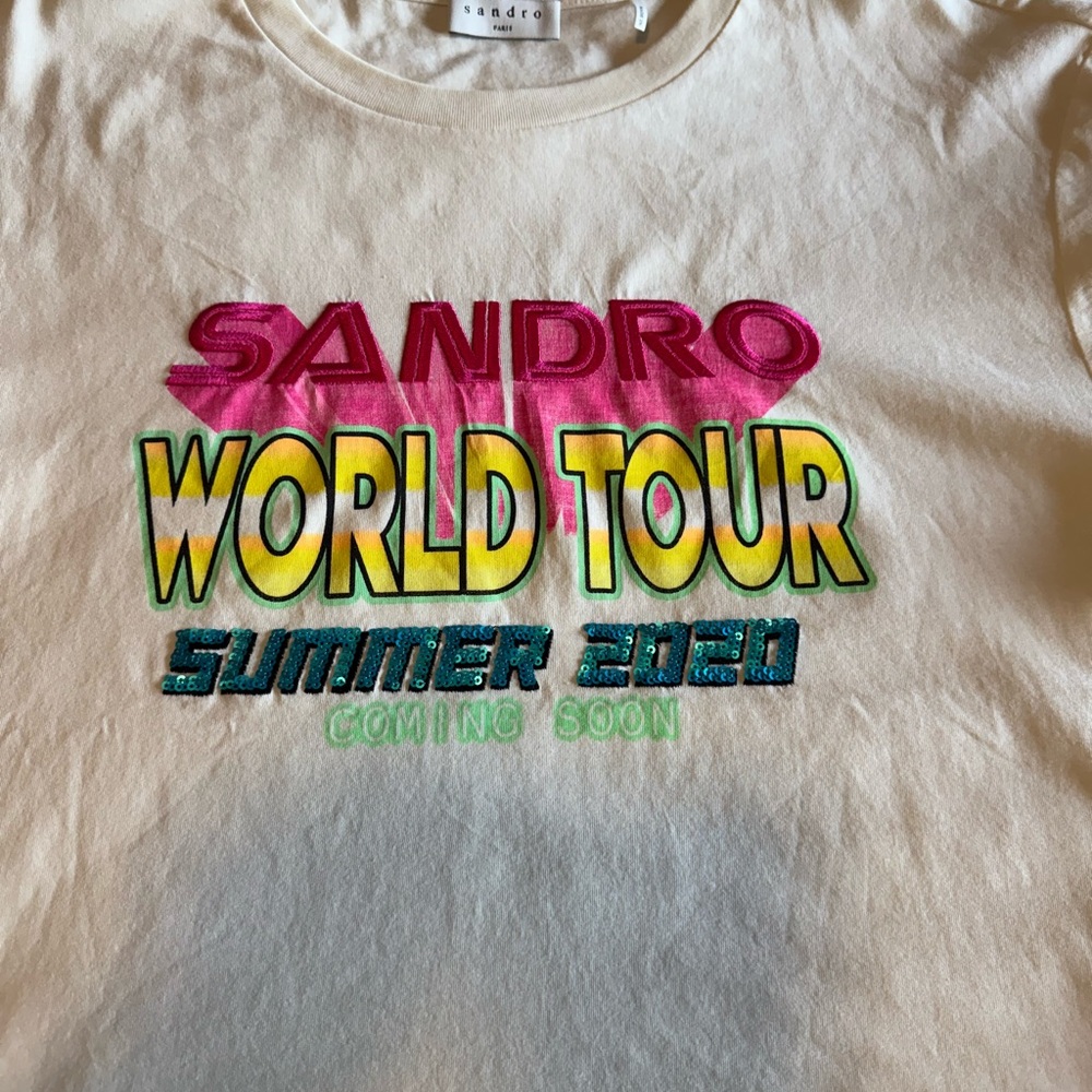 Sandro T-shirt Vintage off white short sleeve embroidered glam sparkle New